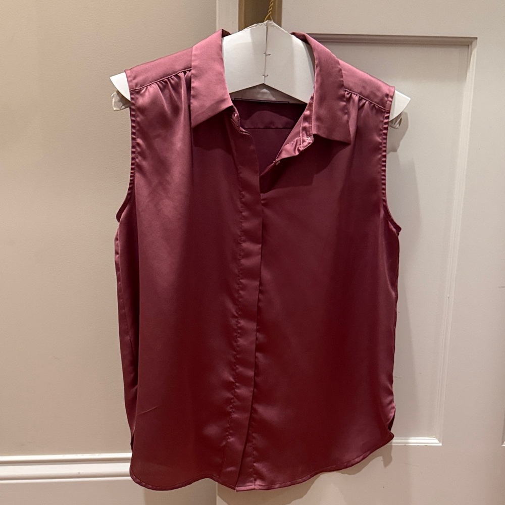 Sleeveless Mauve Silk Burgundy Blouse